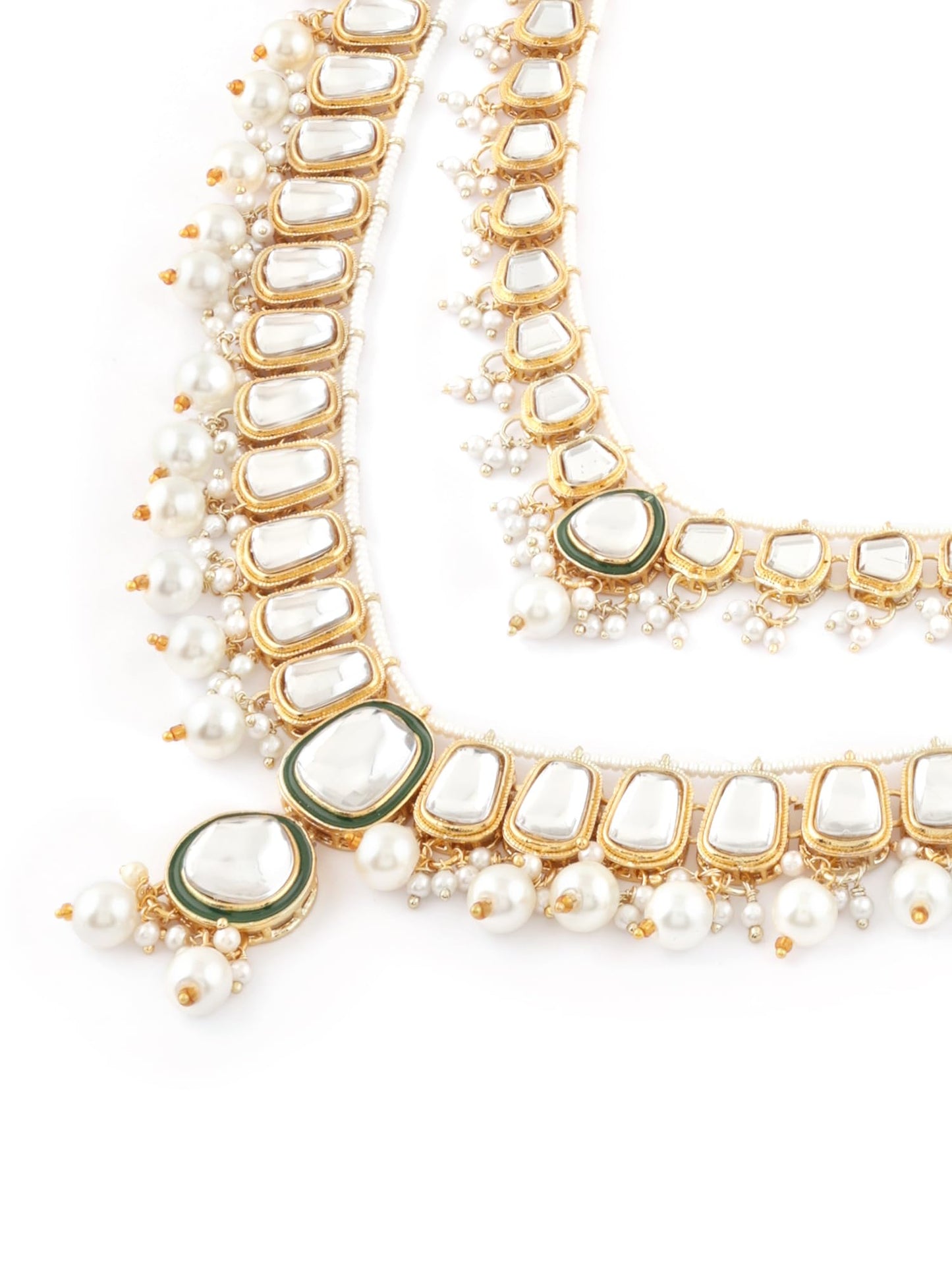 ZAVERI PEARLS Green Meenakari Kundan Pearls Layered Bridal Necklace Earring & Maangtikka Set For Women-ZPFK17357