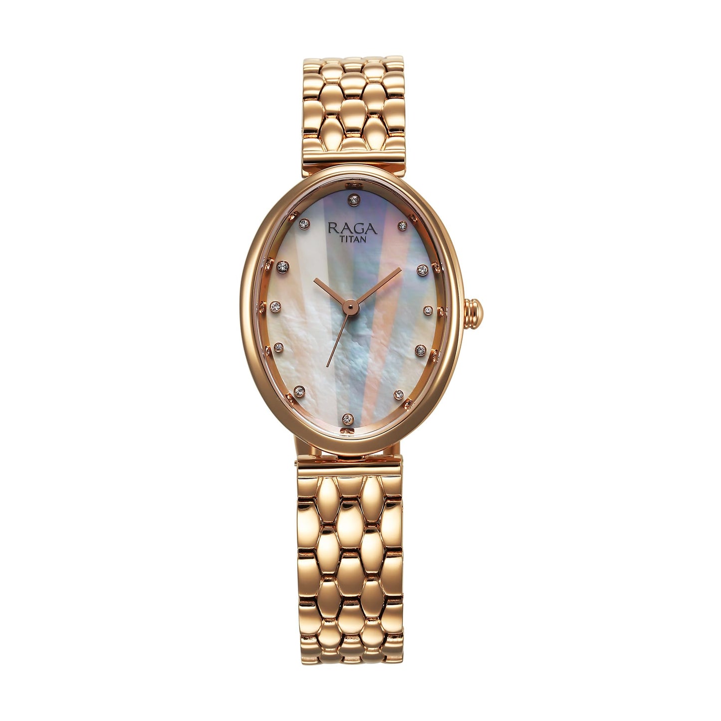 Titan Raga Memoirs Quartz Analog Mother of Pearl Dial with Rose Gold Metal Strap Watch for Women/NT95258WM01F