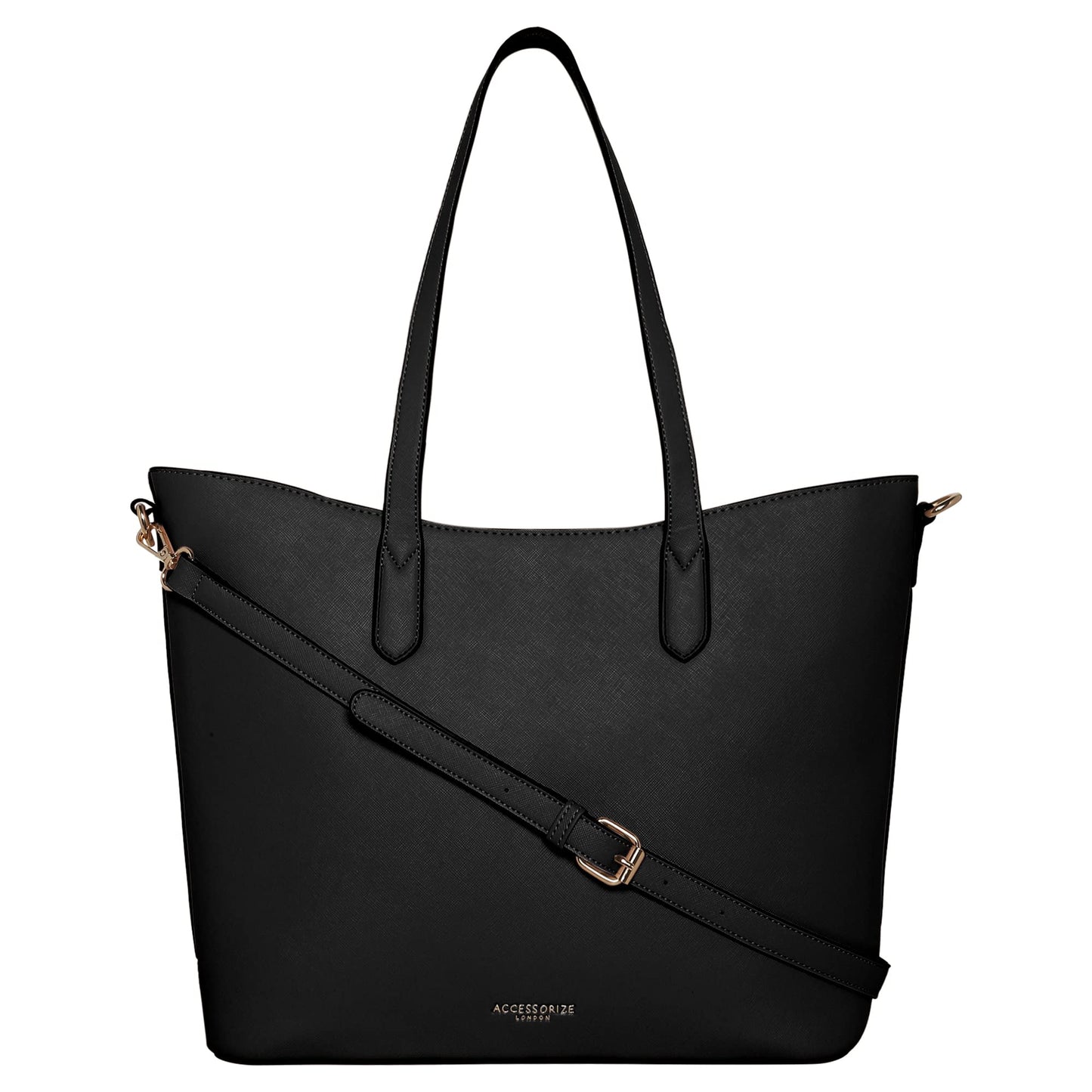 Accessorize London Women's Black Faux Leather Daffodil Bag |Big Size| Stylish Handbag for women with Zip Closure | Fit for Office Bag, College, Travel Use.