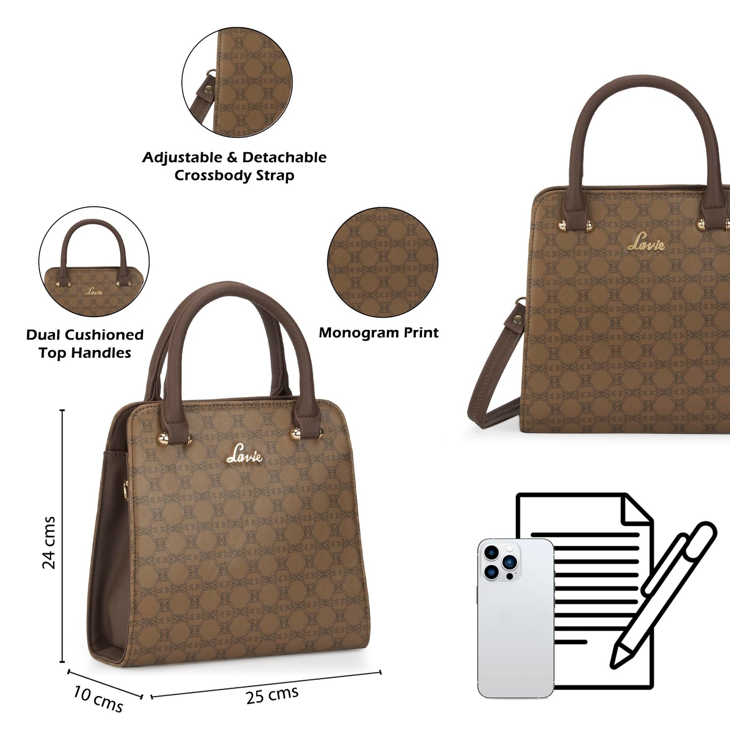 Lavie Women's Mono Ushawu Small Satchel Handbag for Women | Satchel Bag for Work | Ladies purse | Stylish Shoulder Bag | Gift For Women