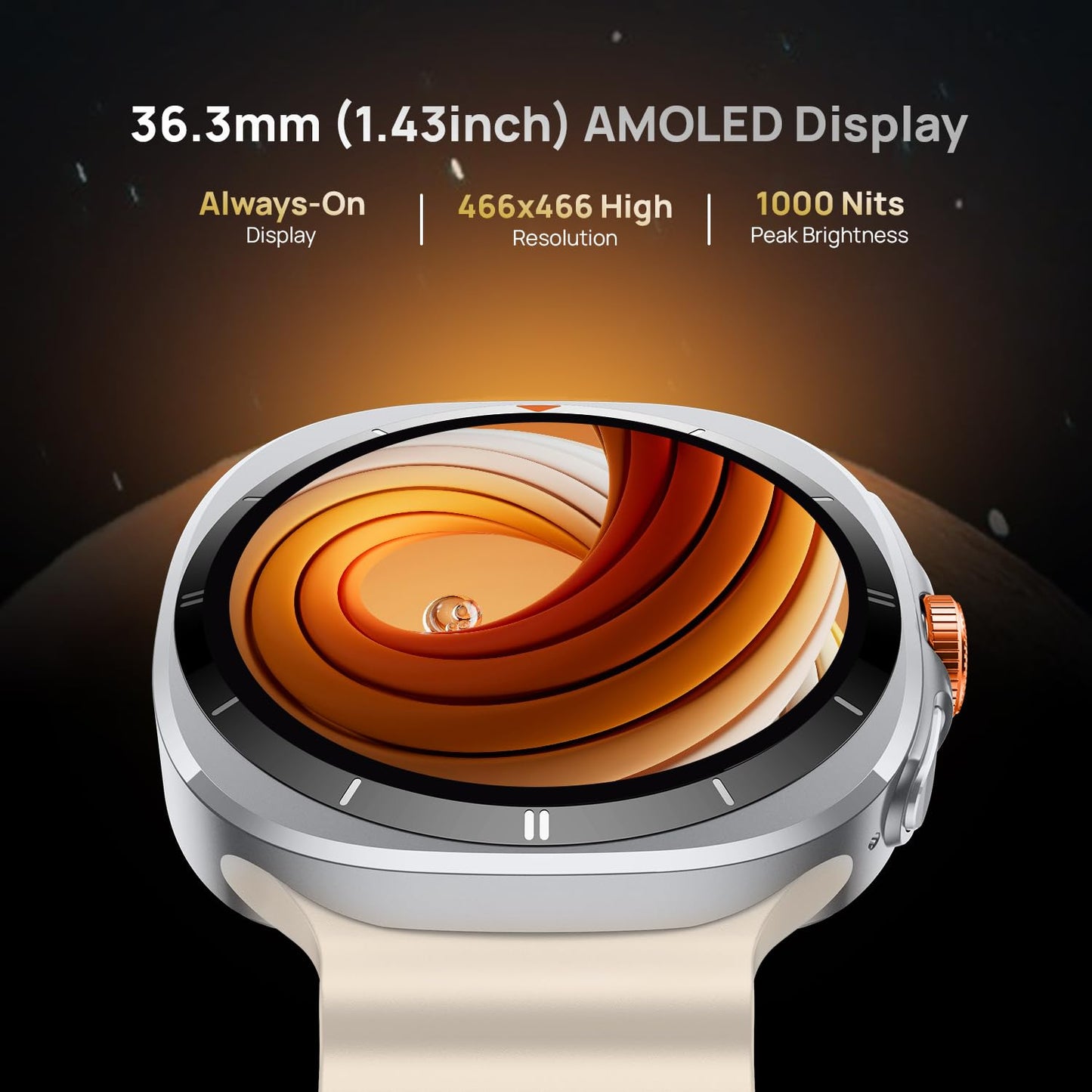 Fire-Boltt Axiom Smart Watch 1.43" Super AMOLED Display, Health & Fitness Tracking, Always-On Screen, Wireless Charging, Rotating Crown, Bluetooth Calling, Metal Case Watch for Man & Woman - White