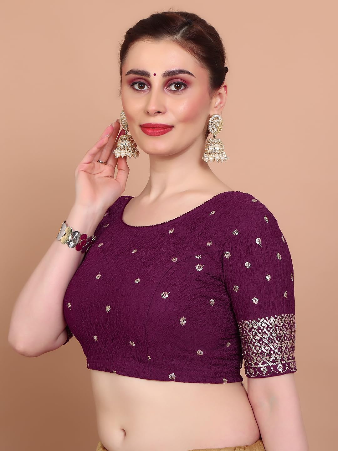 SALWAR STUDIO Wine Strechable Non Padded Readymade Blouse