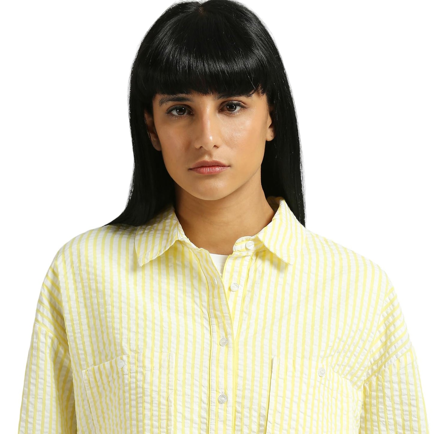 Pepe Jeans Women's Striped Oversized Fit Shirt (PL304908_Cornish Yellow