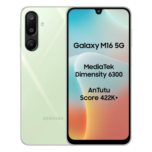 Samsung Galaxy M16 5G (Mint Green, 6GB RAM, 128 GB Storage) | MediaTek Dimensity 6300 | AnTuTu Score 422K+ | Super Amoled Display | 25W Fast Charging | 6 Gen. of OS Upgrades | Without Charger