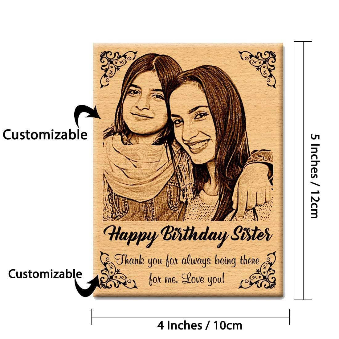 Incredible Gifts India GFTBX Personalized Engraved Wooden Photo Frame For Sister (5X4 Inches, Wood), Tabletop Rectangular