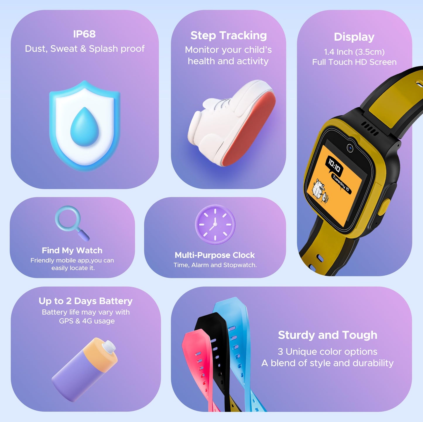 boAt Wanderer Smart Kids Watch w/ 2-Way Video & Voice Calls, SOS, Geo Fencing, Restrict Unknown Calls, Parental Controls,2MP Camera 1.43" (3.6 cm) HD Display Fitness Smart Watch (Sunshine Yellow)