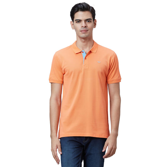 Park Avenue Men's Slim Fit Pure Cotton Half Sleeve Polo Neck Print Pattern Red Casual T-Shirt (Size: 44)-PCKB01140-R3