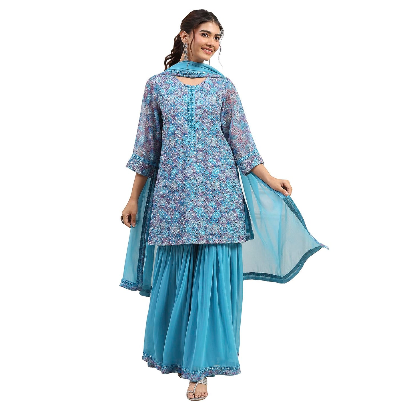 Biba Women Turquoise Polyester Straight Suit Set_38