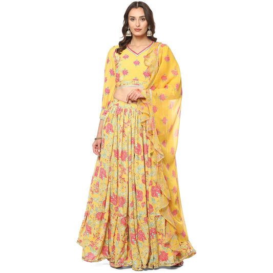 BIBA Women's Yellow Modal Lehenga Set