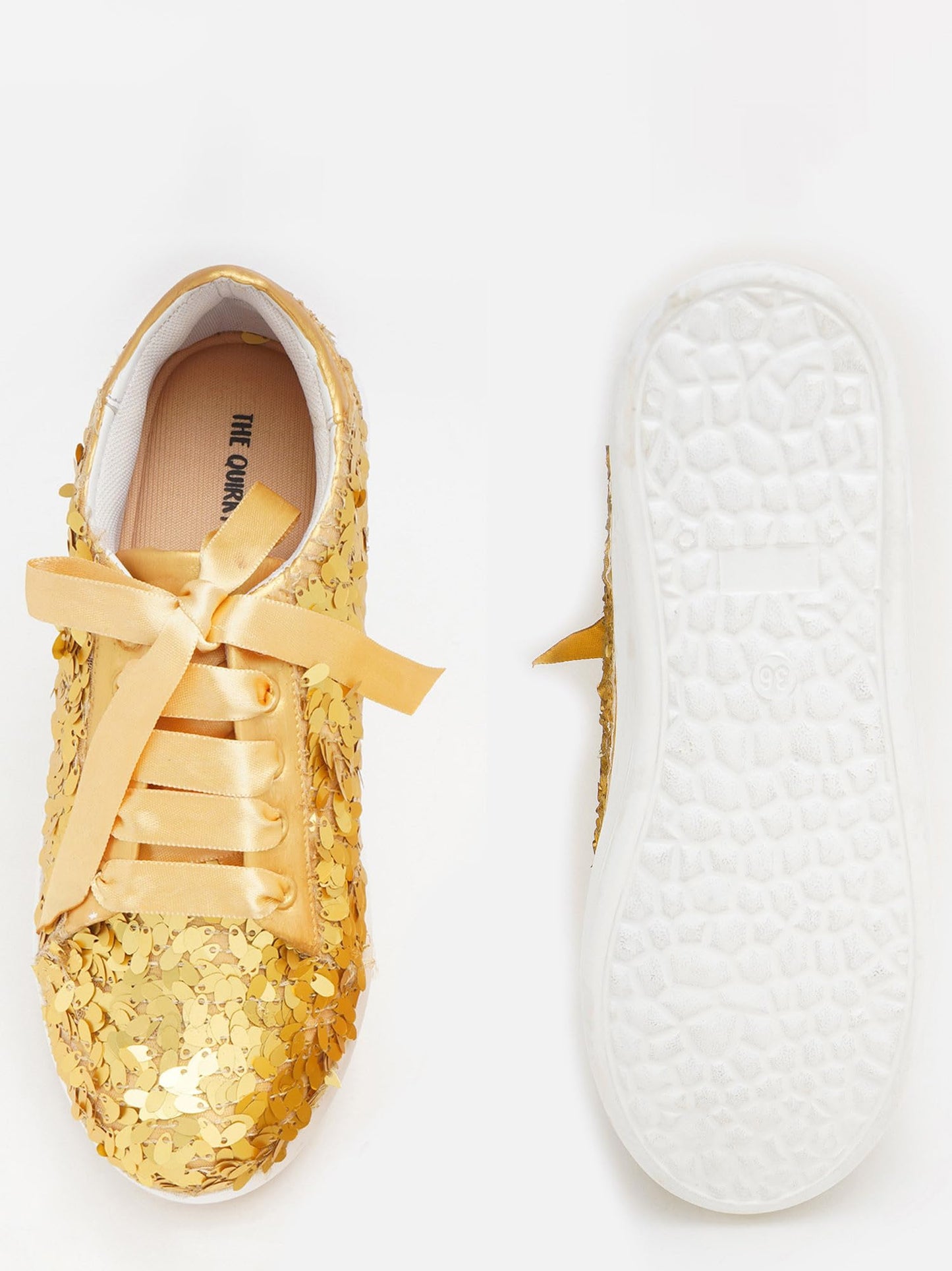 THE QUIRKY NAARI Golden Hour Sequin Sneakers Adorned with Style and Sparkle | Golden | 6 UK