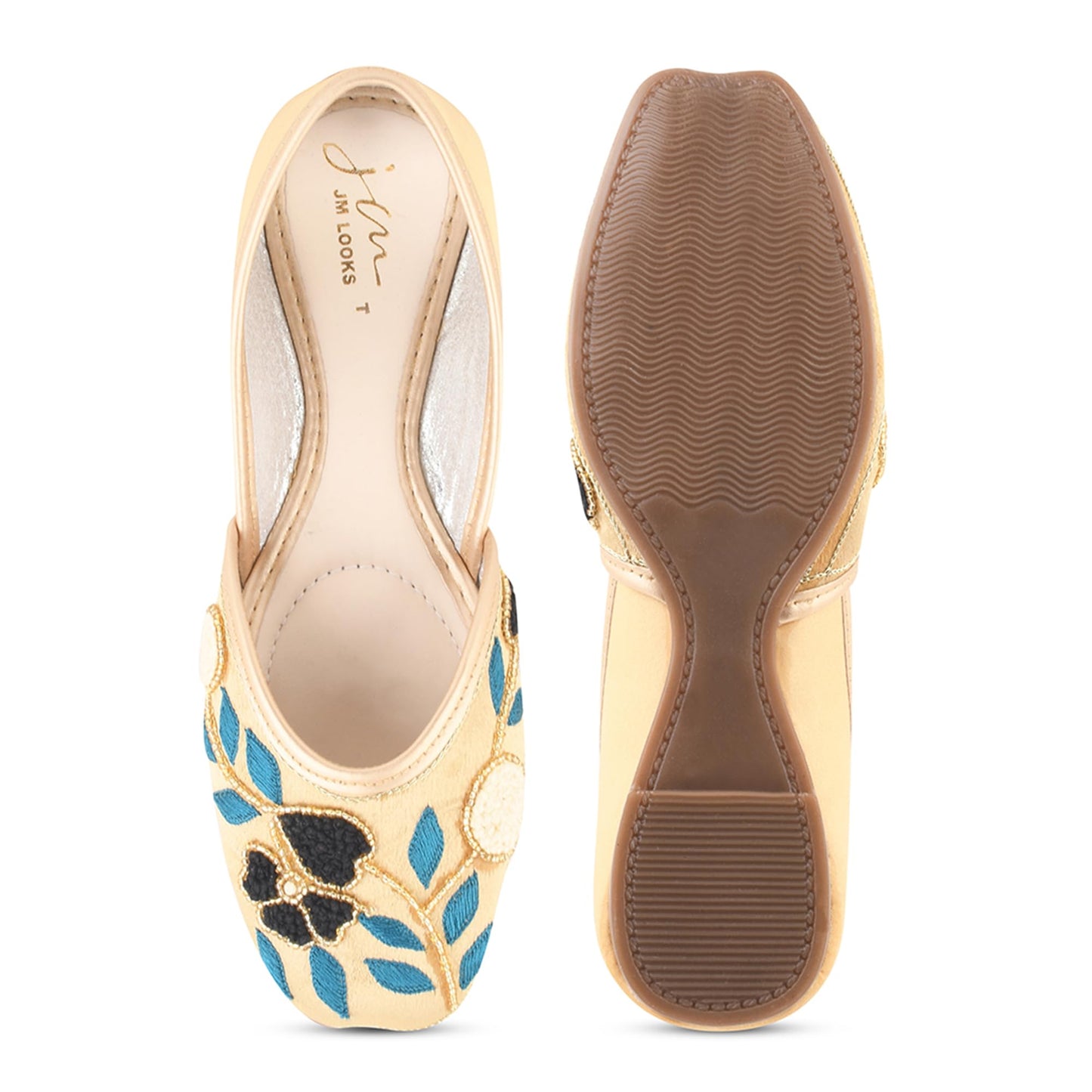 JM LOOKS Ethnic Jutti for Women Traditional Handmade Fulkari Jutti Slip-On Shoes Bellies for Women Wedding party Festival Occasion - Golden