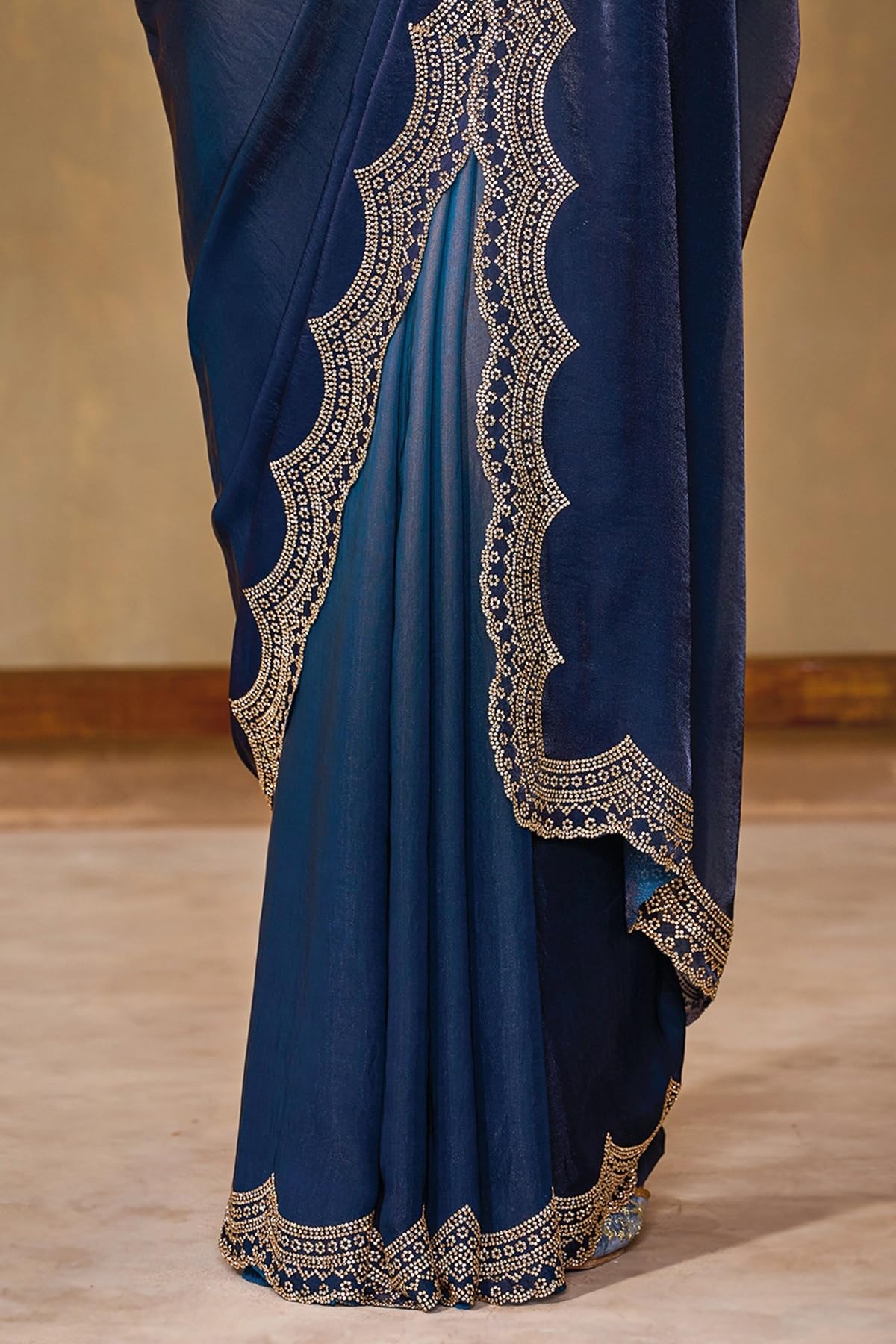 Soch Womens Navy Blue Fendy Satin Ombre Saree With Stone Work