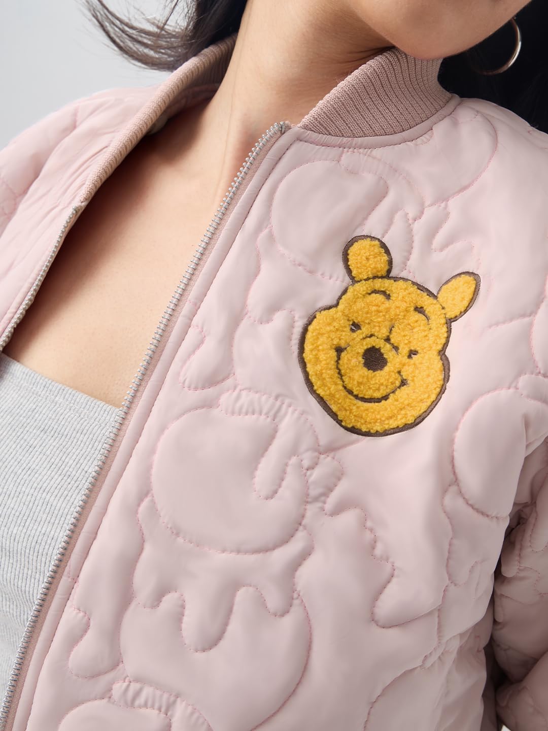 The Souled Store Disney: Bother Free Women and Girls Full Sleeves Spread Collar Quilted Embroidered Polyester Regular Fit Lightweight Casual Bomber Jacket