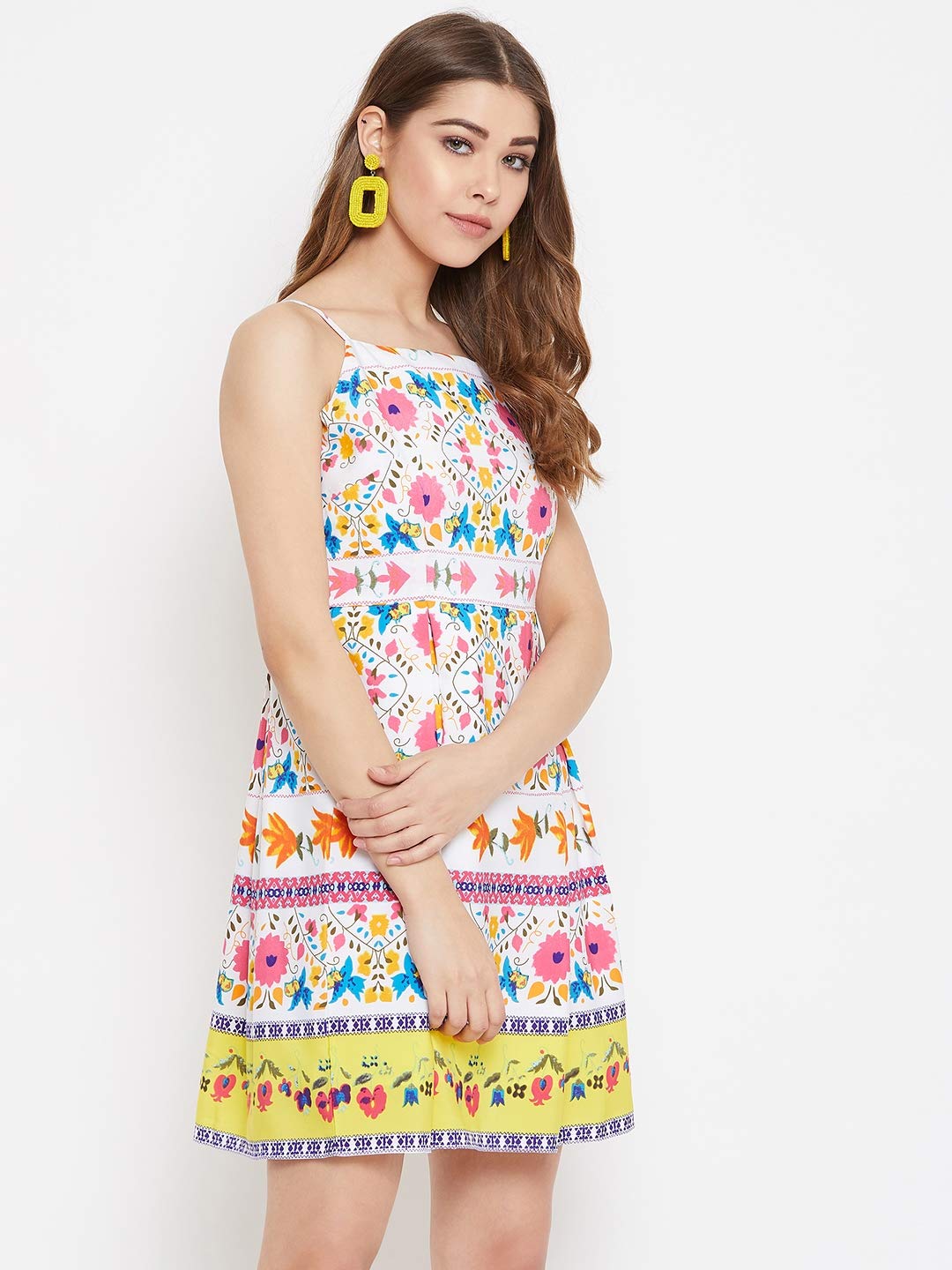 Berrylush White Floral Print Shoulder Straps Dress_White_X-Large