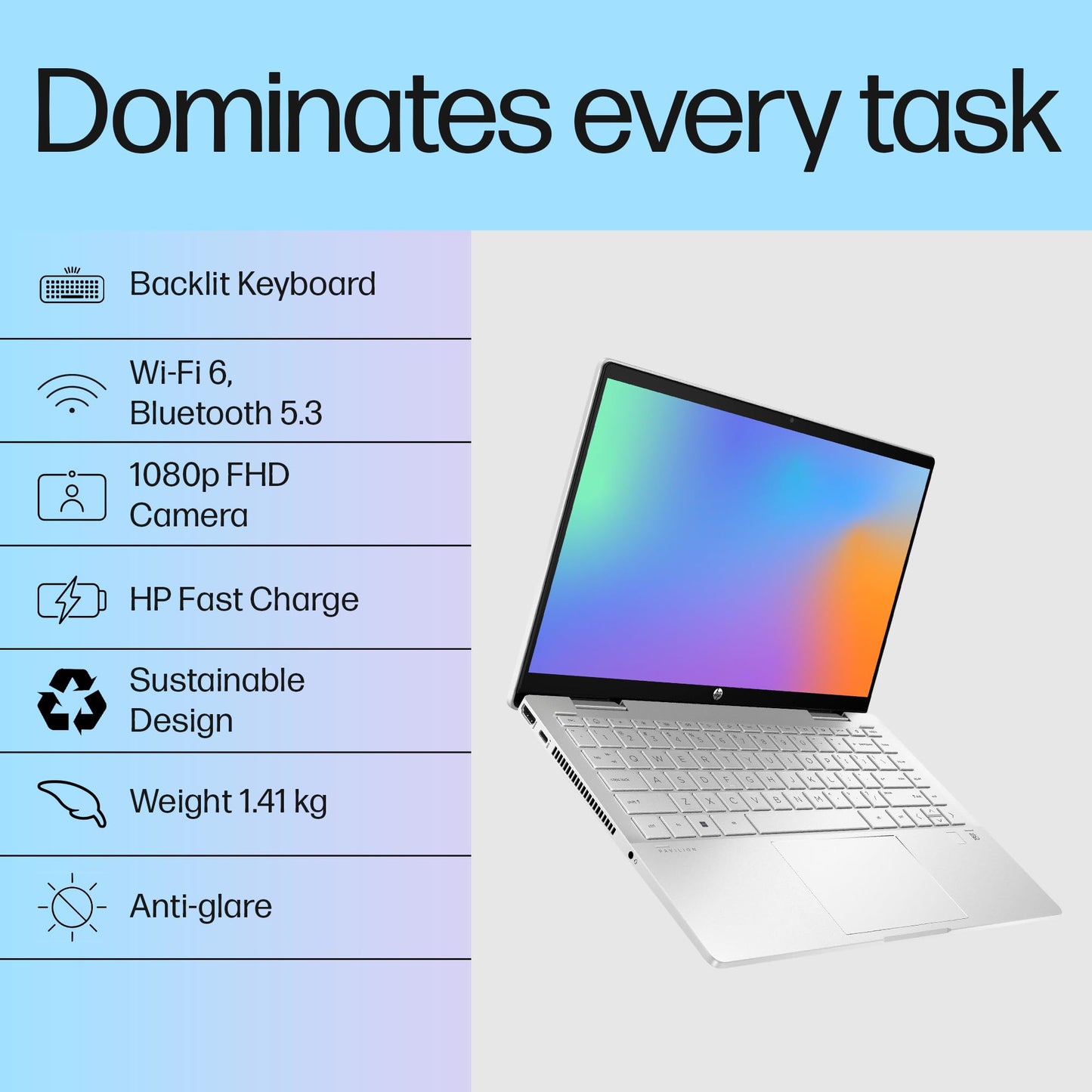 HP Pavilion x360, 13th Gen Intel Core i5-1335U, 14-inch (35.6 cm), FHD, Touchscreen, 16GB DDR4, 1TB SSD, FPR, 5 MP Camera, Backlit KB, Audio by B&O, Pen (Win 11, MSO 2021, Silver, 1.51 kg), ek1010TU