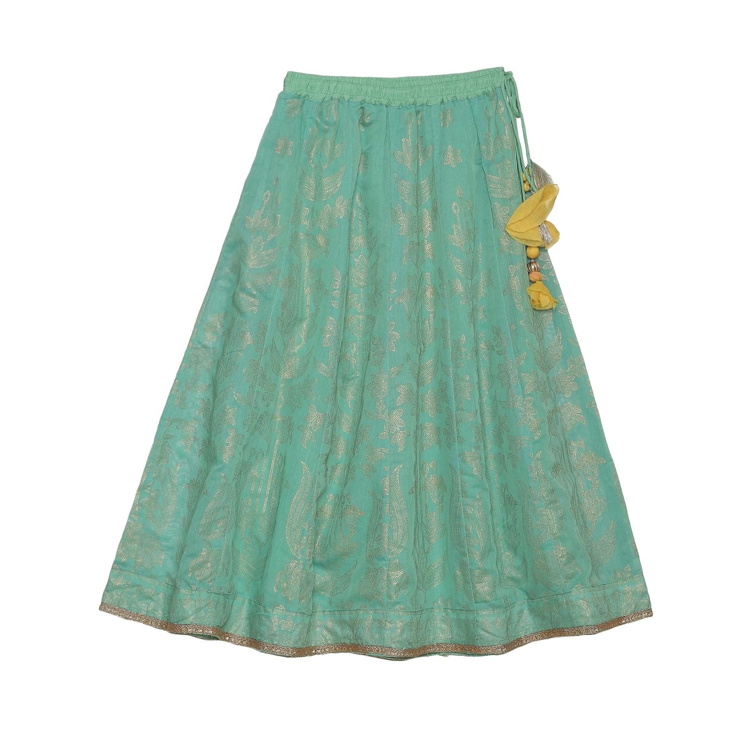 BIBA Girl Cotton Readymade Embroidery Flared Kid(Kw4224_Yellow_3), Straight Lehenga Set