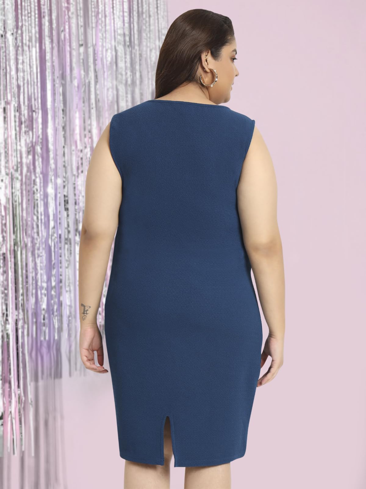 wild U Women Plus Size | Stretchable | Sleeveless | Clubbing Western Bodycon Dress - (Turquoise Blue, Size : 4XL)
