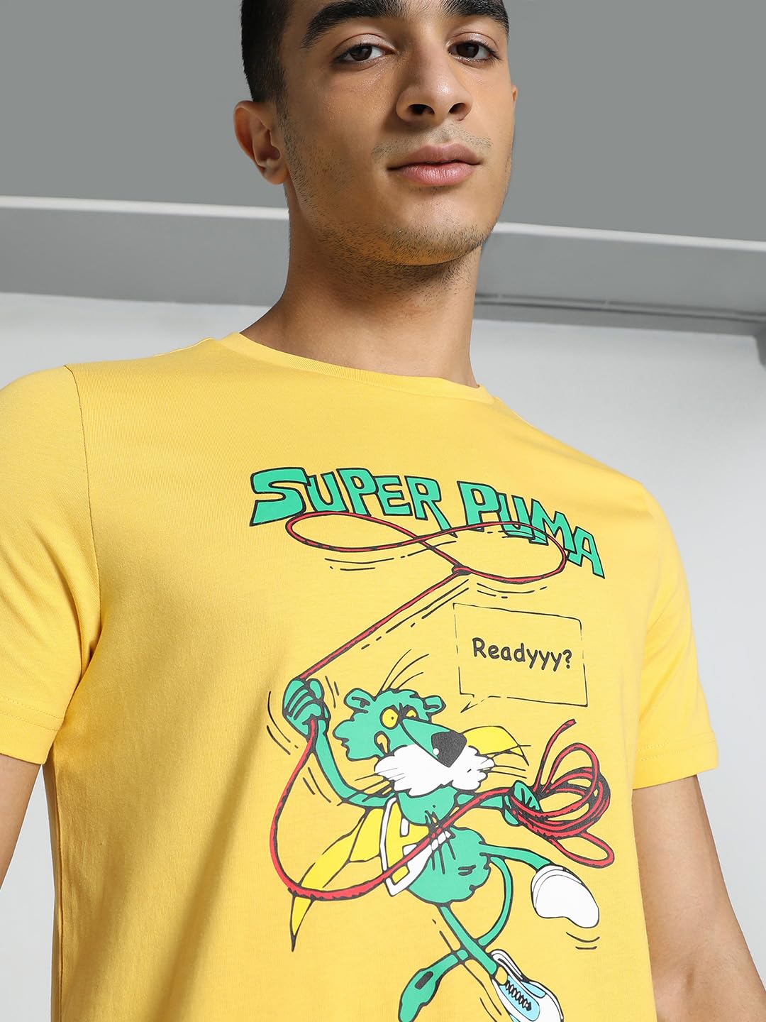 Puma Men's Graphic Print Slim Fit T-Shirt (676037_Mustard Seed-White