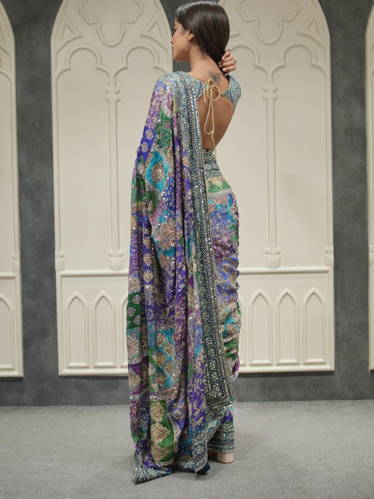 SATPURUSH Printed Chinon Silk Saree for Women