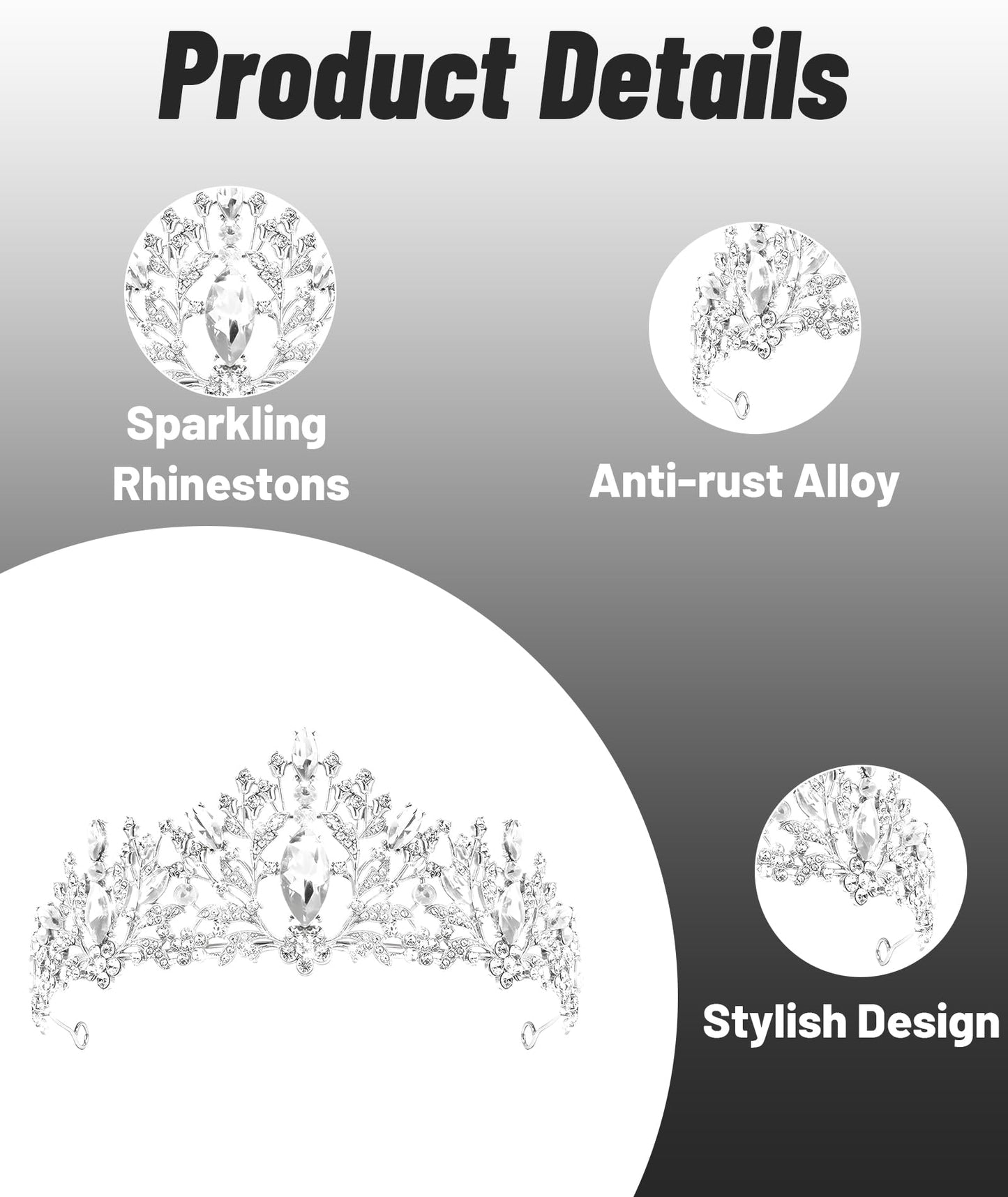 Tiara for Women, Wedding Crown for Bride, Elegant Bridal Crown for Wedding, Queen Crown for Girls, Formal Event Headpiece for Pageants and Most Occasions ﻿