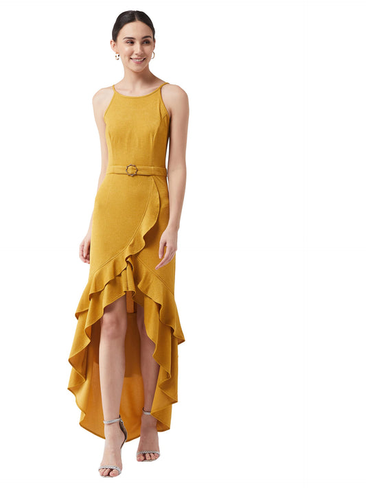 Miss Chase Women's Mustard Halter Neck Sleeveless Solid Ruffled Maxi Dress (MCAW21D13-18-183-05,Mustard,L)