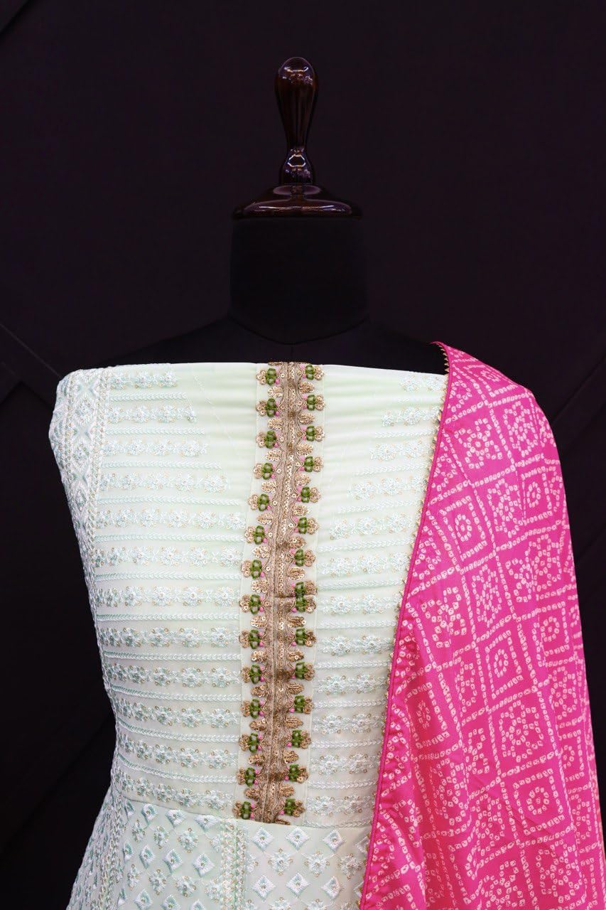 RUDRAPRAYAG Women's Georgette Long Sleeve V-Neck Maxi Anarkali Gown I Semi Stitched Womens Ethnic Wear