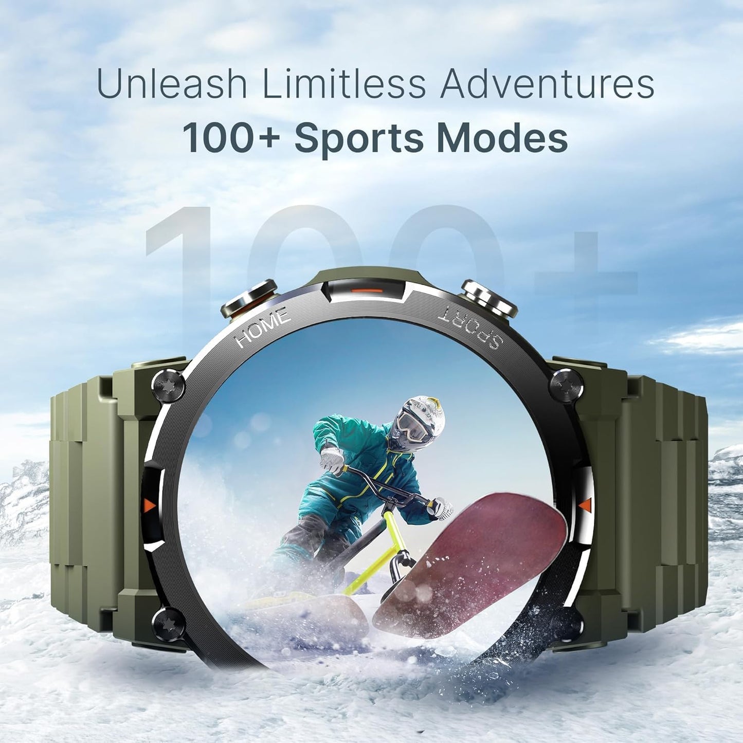 CrossBeats Everest 2.0 Smart Watch for Men 1.43" True AMOLED, Always ON Display Bluetooth Calling Rugged Outdoor Military Grade Certified Upto 15 Days Battery Life Smartwatch 100+ Sports Mode (Green)