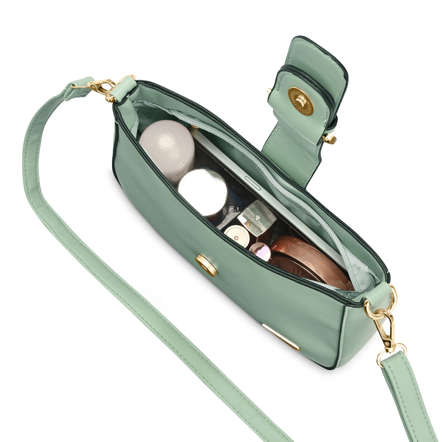 Fastrack Sage Green Solid Sling Bagfor Women, Girls and Ladies | with Buckle Accent and Zipper Closure