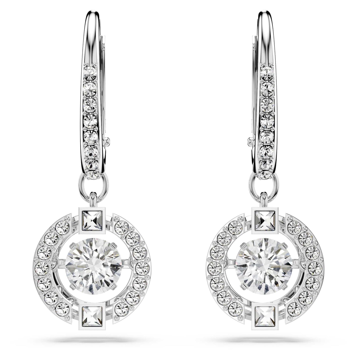 Swarovski Una drop earrings, Round cut, White, Rhodium plated