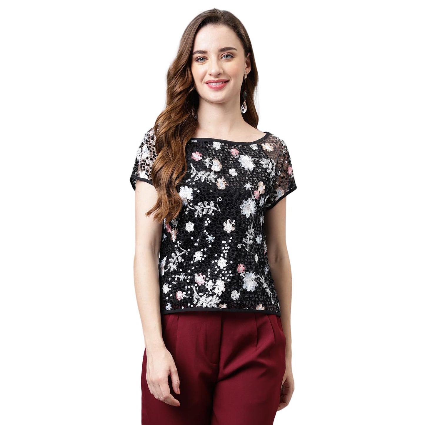 Latin Quarters Women's Black Cap Sleeve Solid Blouse_L