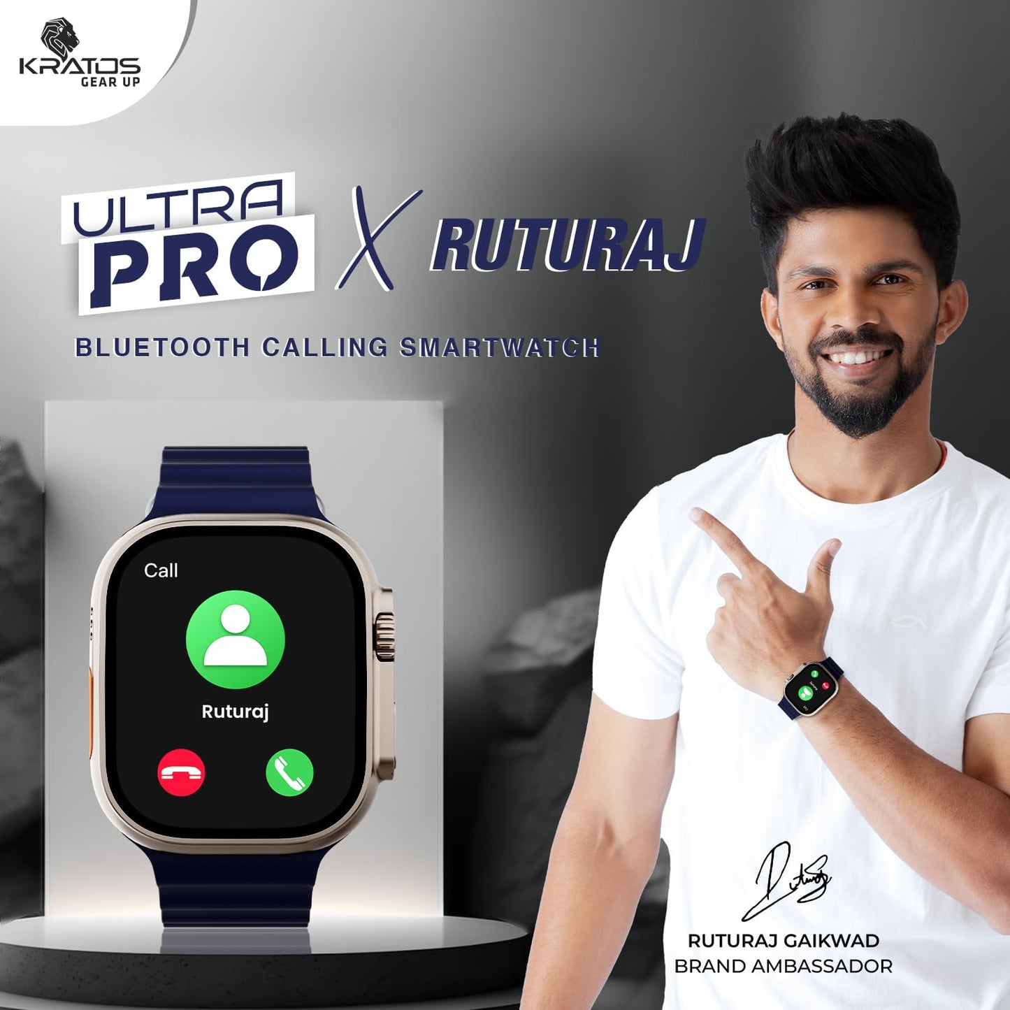 Kratos SW18 Ultra Pro Smartwatch with 2.01" Touch Display, Advanced BT Calling, Wireless Charging Smart Watch, Voice Assistant, 100+ Sports Modes, Rotating Crown, Metallic Body, IP67, Heart Rate, SpO2