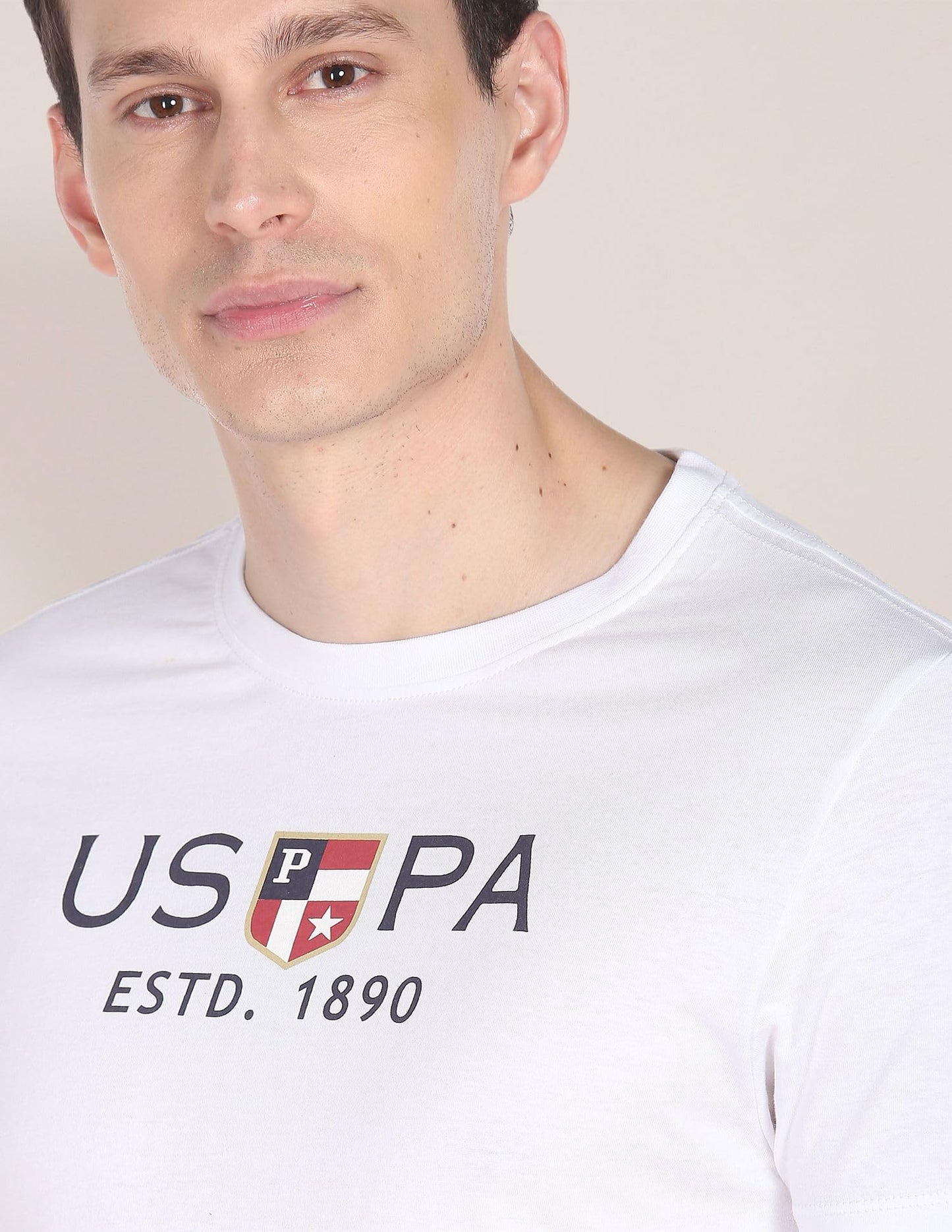 U.S. POLO ASSN. Men's Crew Neck Brand Print Cotton T-Shirt (USTSHS1374_White_L)