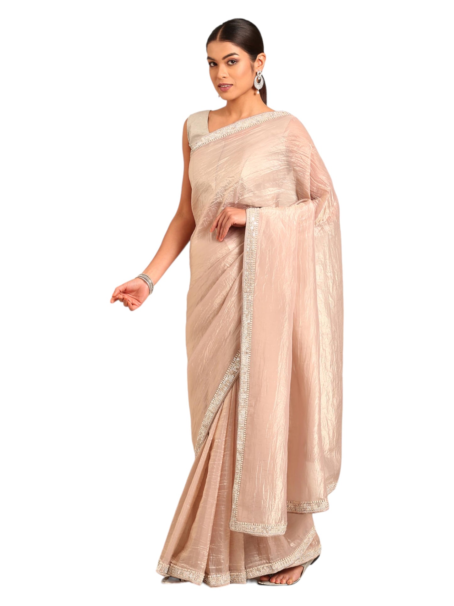 MOHEY Fawn Organza Embroidery|Stone Work Saree for Women