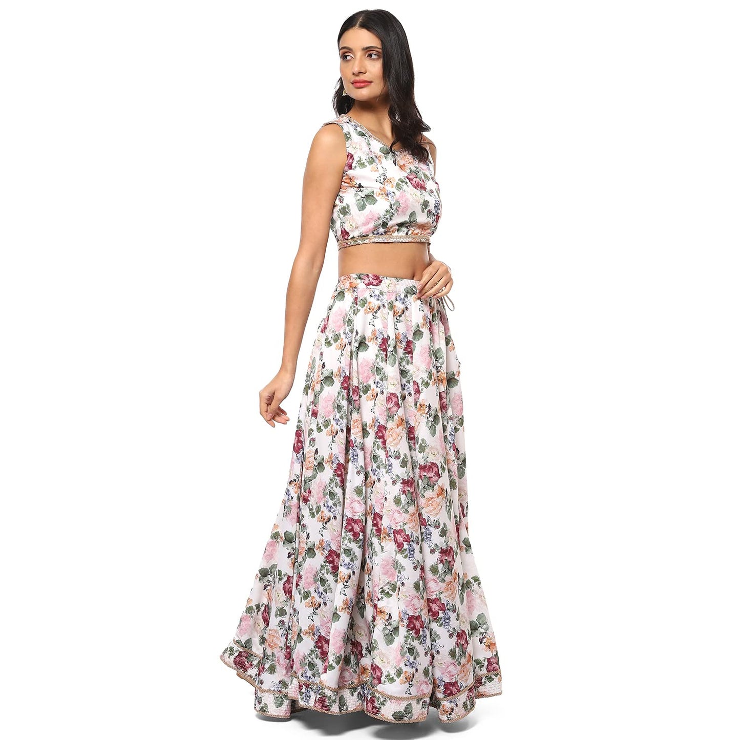 BIBA Women's Off White Cotton Blend Lehenga Set