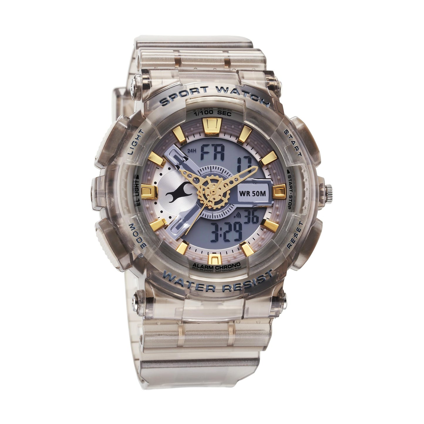Fastrack StreetStyle Ana Digi Analog Digital Digital Dial Translucent Grey PU Strap Watch for Guys