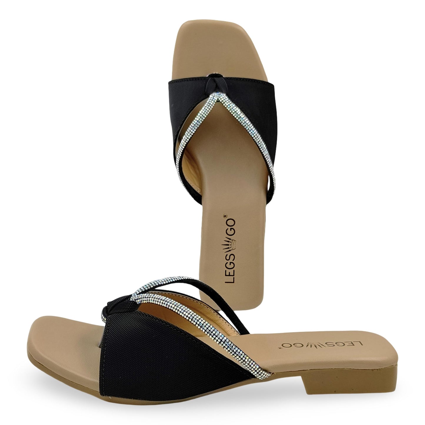 LEGS GO Women's Lavender Flat Sandals with Crystal Strap | Comfortable Slip-On for Casual & Occasional Wear (Black, UK Footwear Size System, Adult, Women, Numeric, Medium, 9)