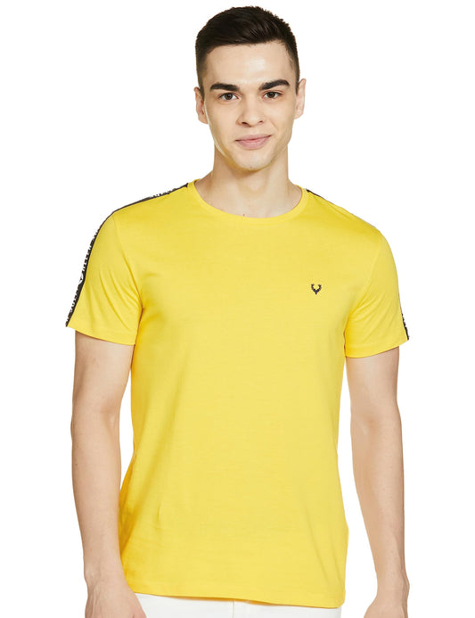Allen Solly Men's Solid Regular Fit T-Shirt (ASKCCUSGF580342_Yellow L)
