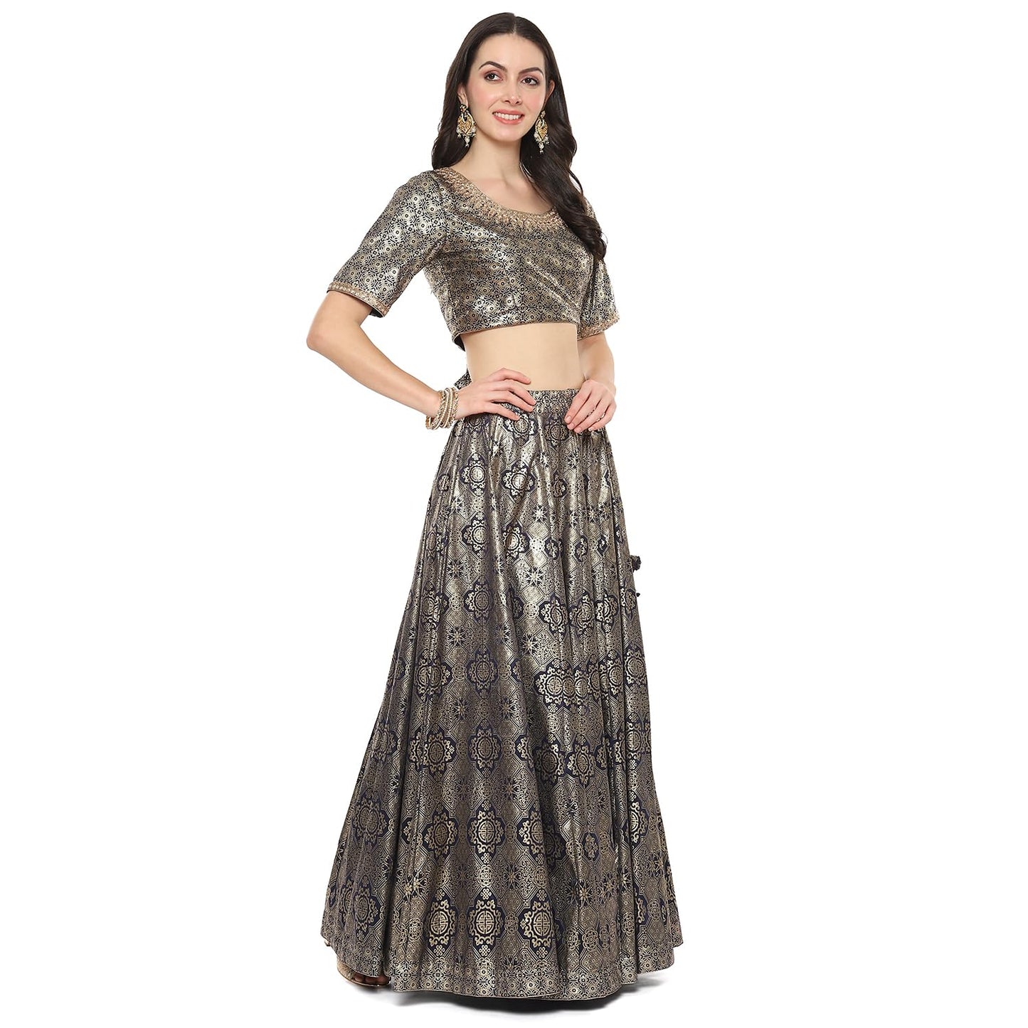 BIBA Women Navy Blue Polyester Lehenga Set(SKDASSORTED8935_L_NVYBLU) (SKDASRTD8935SKDNavy