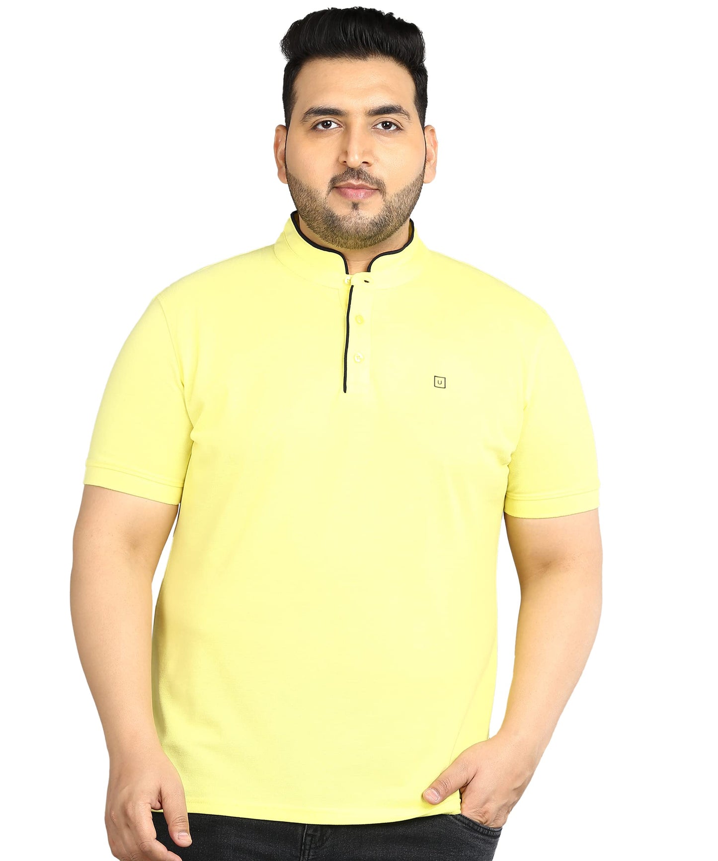 Urbano Plus Men's Yellow Solid Regular Fit Half Sleeve Cotton Polo T-Shirt with Mandarin Collar (pluspolosolmanp-036-lyel-2xl)