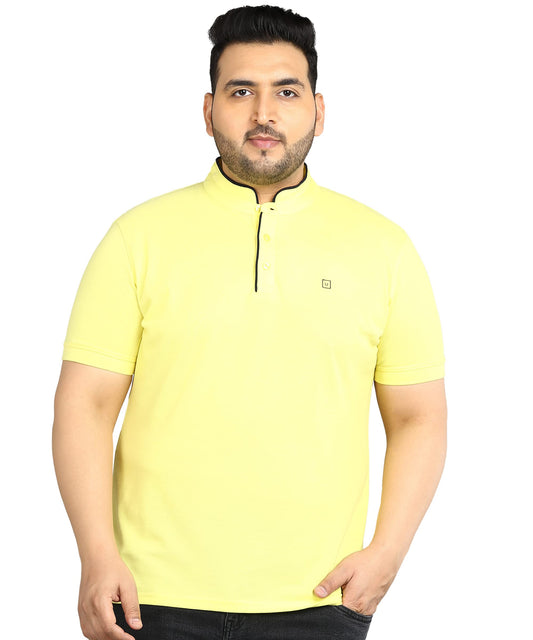 Urbano Plus Men's Yellow Solid Regular Fit Half Sleeve Cotton Polo T-Shirt with Mandarin Collar (pluspolosolmanp-036-lyel-2xl)
