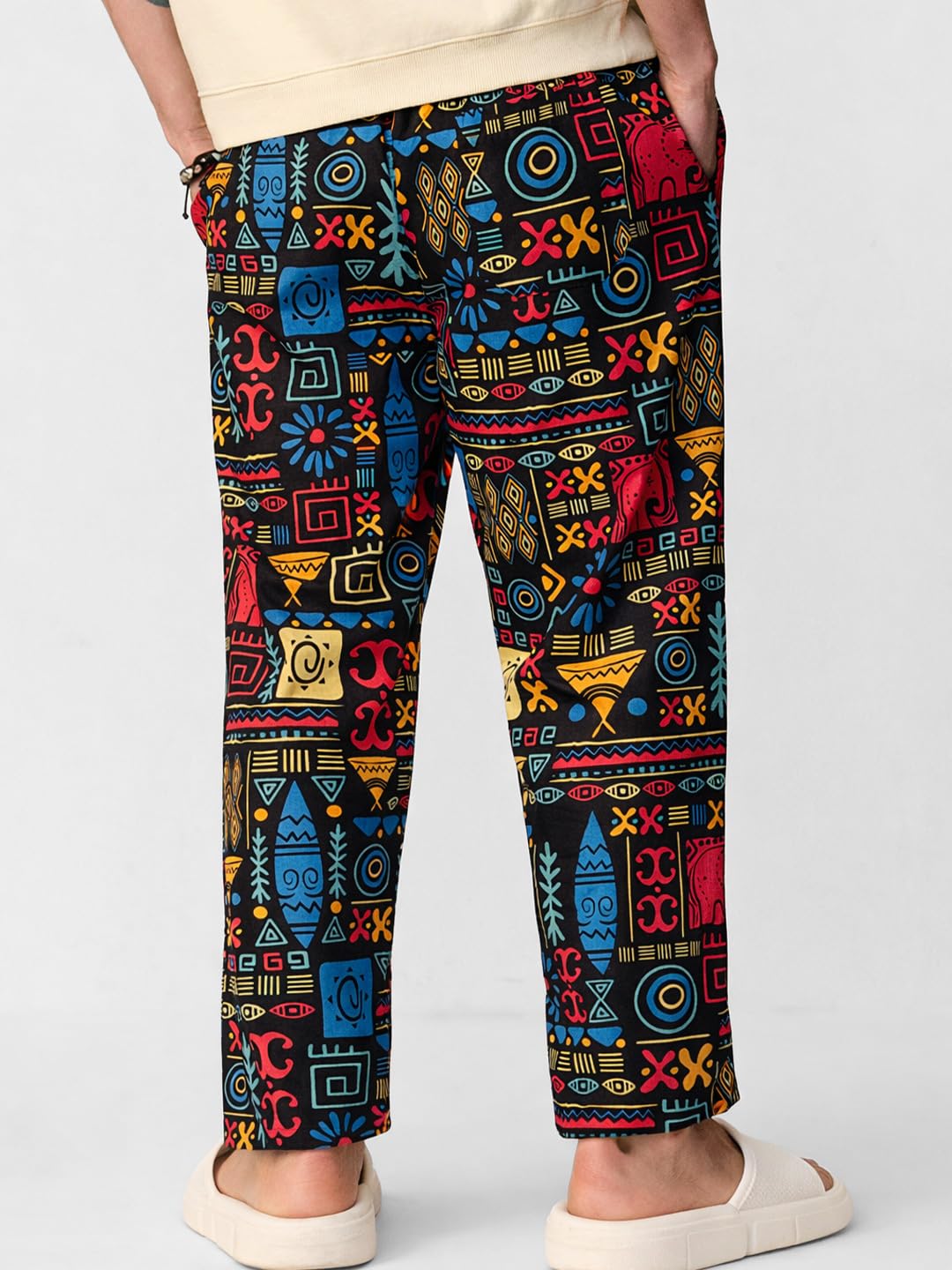 The Souled Store Tribal Tales Men and Boys Drawstring Waist Black All-Over Print Cotton Relaxed Fit Lightweight Everyday Lounge Pyjamas