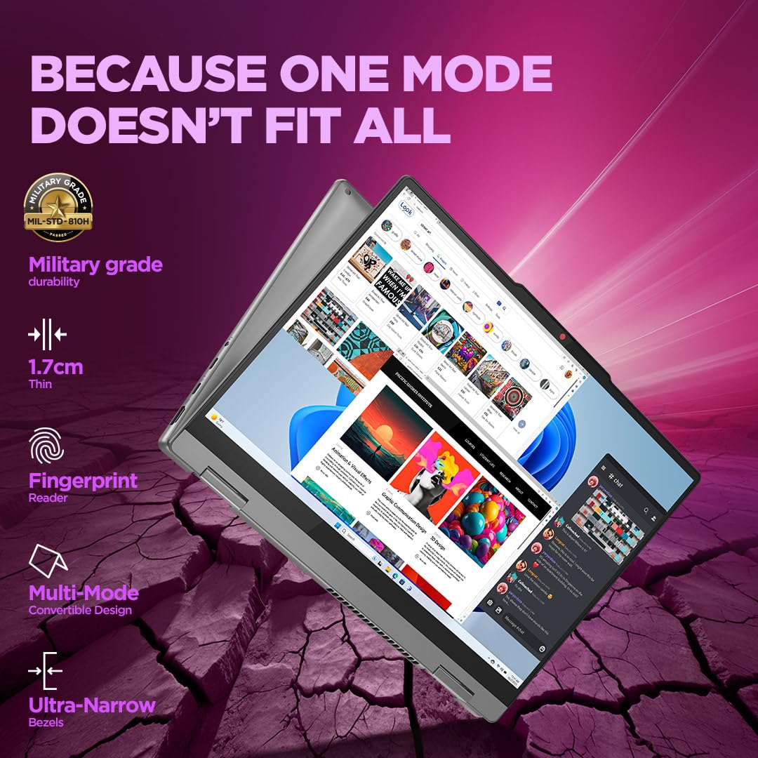 Lenovo Ideapad 5 2-in-1 AMD Ryzen 5 8645HS 14" (35.5cm) WUXGA IPS 300Nits Convertible Laptop (16GB RAM/512GB SSD/Win 11/Office Home 2024/Backlit KB/FPR/FHD Camera/Grey/1.6kg), 83DR007CIN