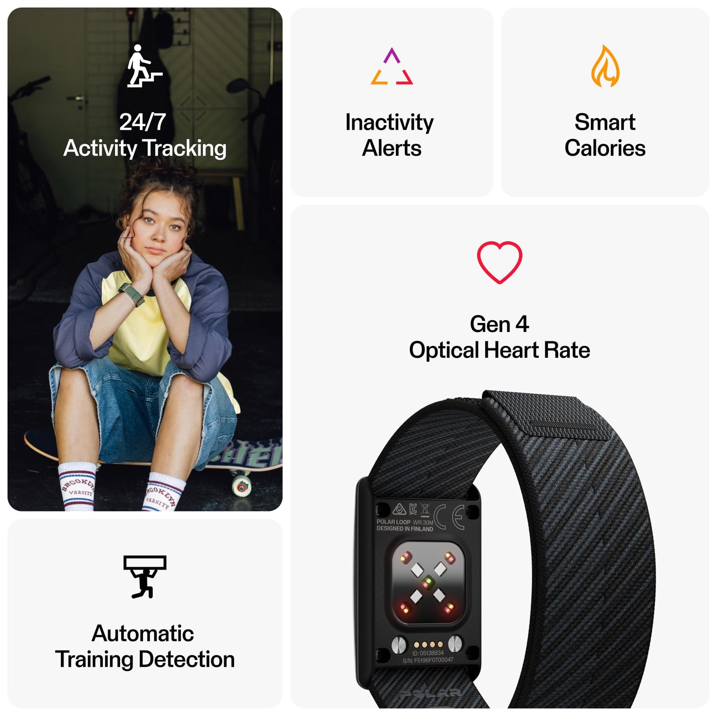 Polar Loop – Screen-Free Wellness Tracker with 24/7 Heart Rate, Sleep & Activity Tracking, 8-Day Battery, No Subscription, Black