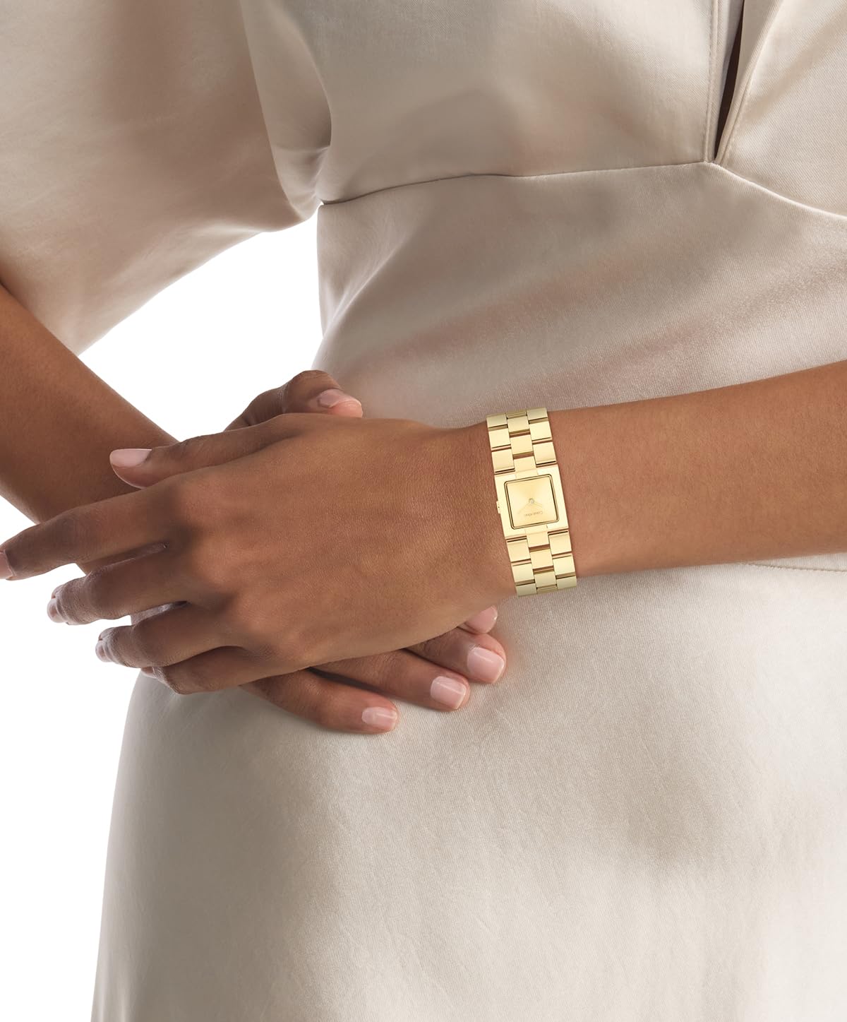 Calvin Klein Ck Meridian Qtz Basic Slim Thin Gold Square Dial Women's Watch|Stainless Steel Material|Multi Color Band - 25100089