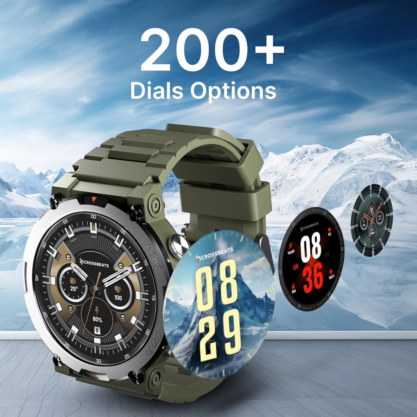 CrossBeats Everest 2.0 Smart Watch for Men 1.43" True AMOLED, Always ON Display Bluetooth Calling Rugged Outdoor Military Grade Certified Upto 15 Days Battery Life Smartwatch 100+ Sports Mode (Green)