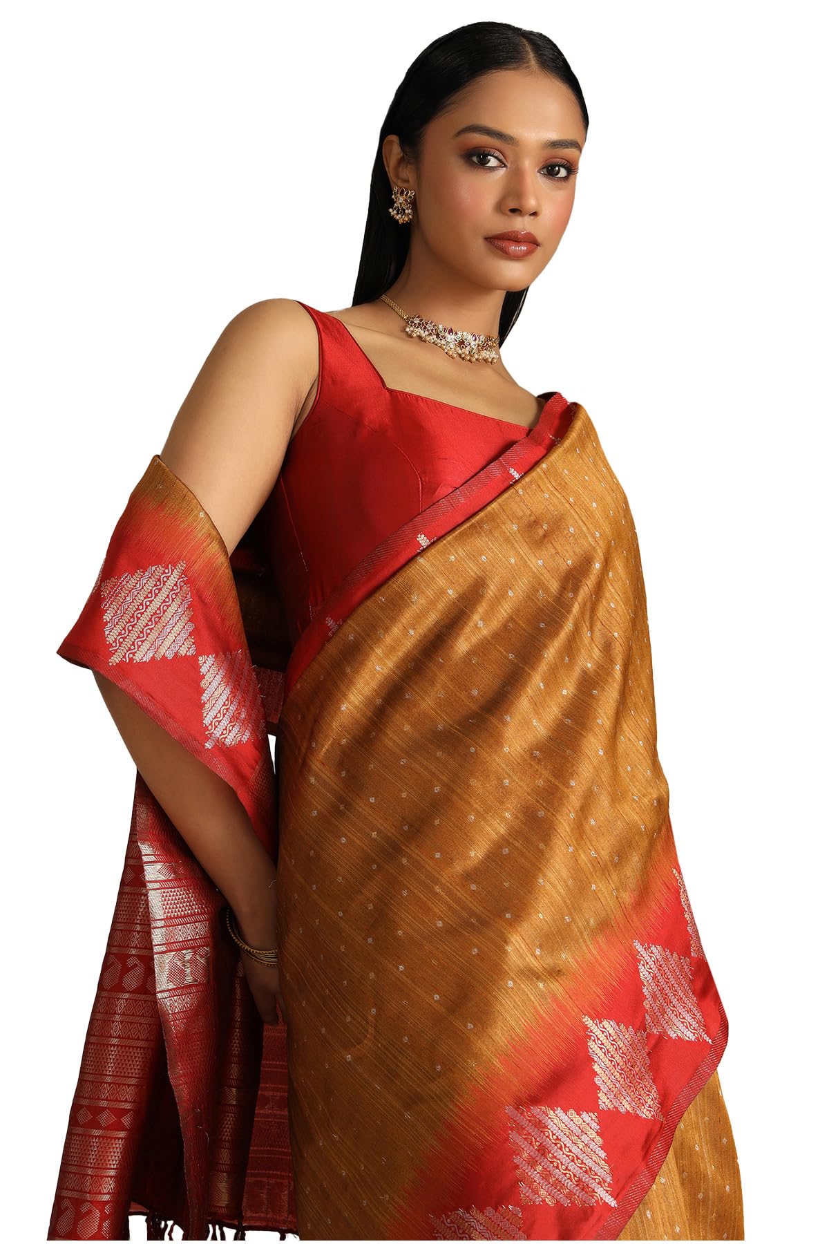 Soch Womens Mustard Tussar Zari Woven Saree With Zari Woven