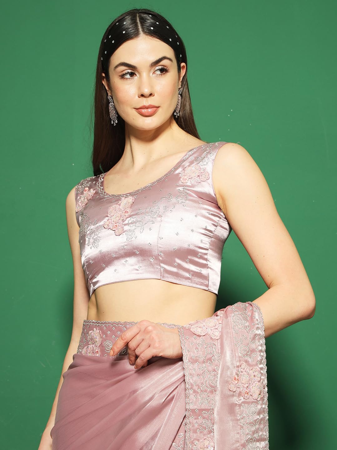 SAREE MALL Women's Organza Solid Saree With Unstitched Blouse Piece(Mauve_FF0MAHEK737H_MK)