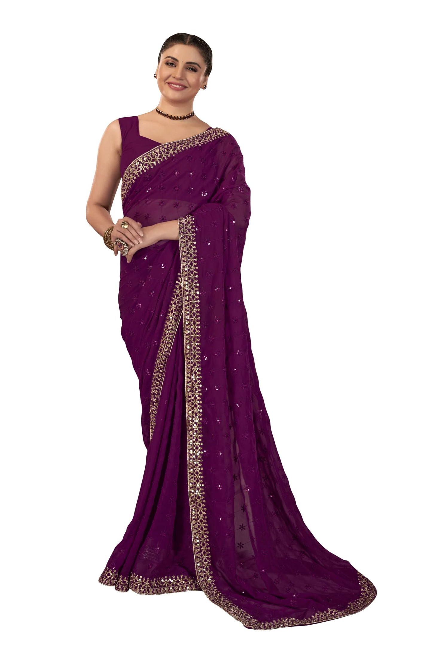 MANOHARI Most Trendy Sequance Georgette Purple Saree for women_MN1917