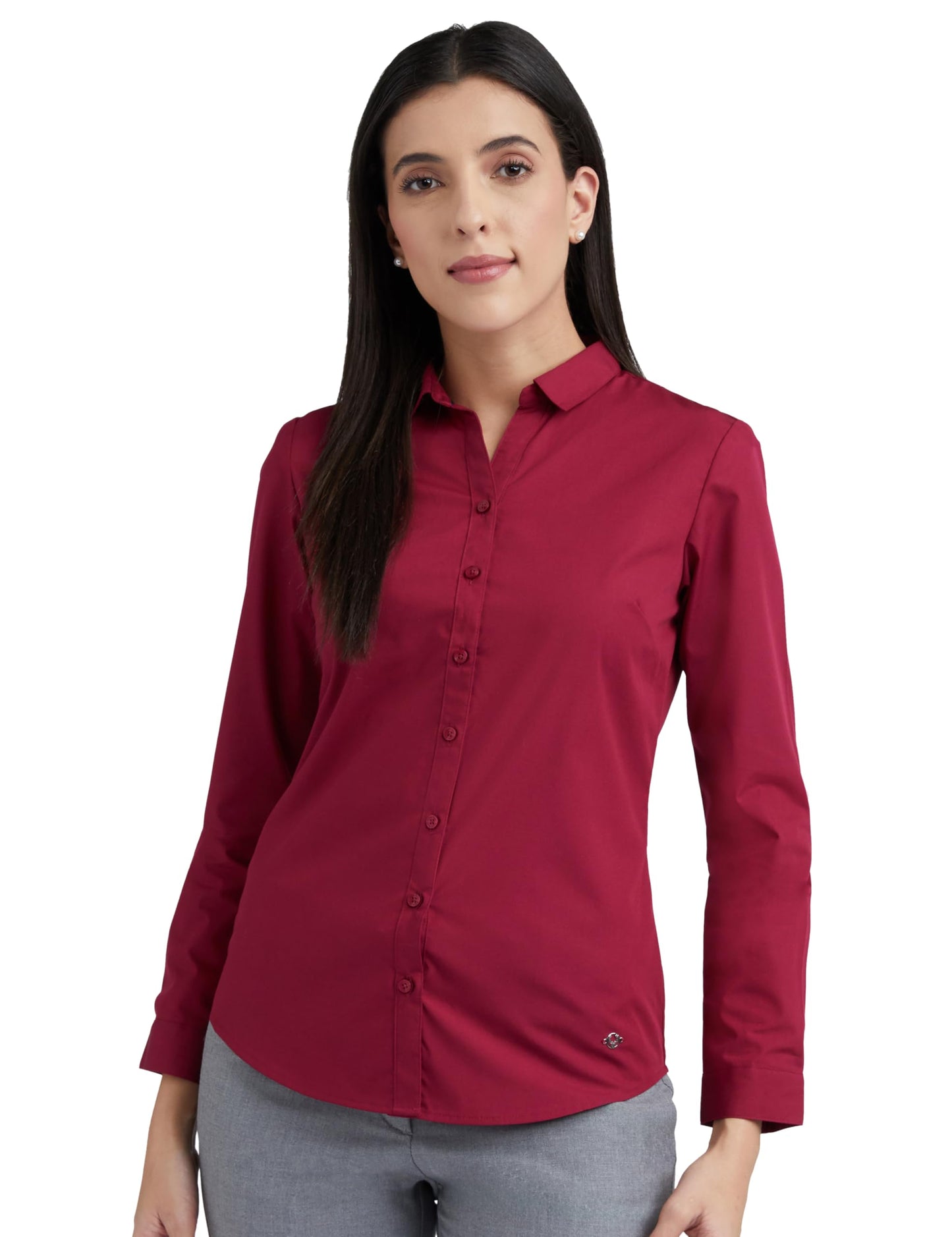 Allen Solly Women's Cotton Regular Fit Shirt (AHSFWRGBL00948_Wine, Small