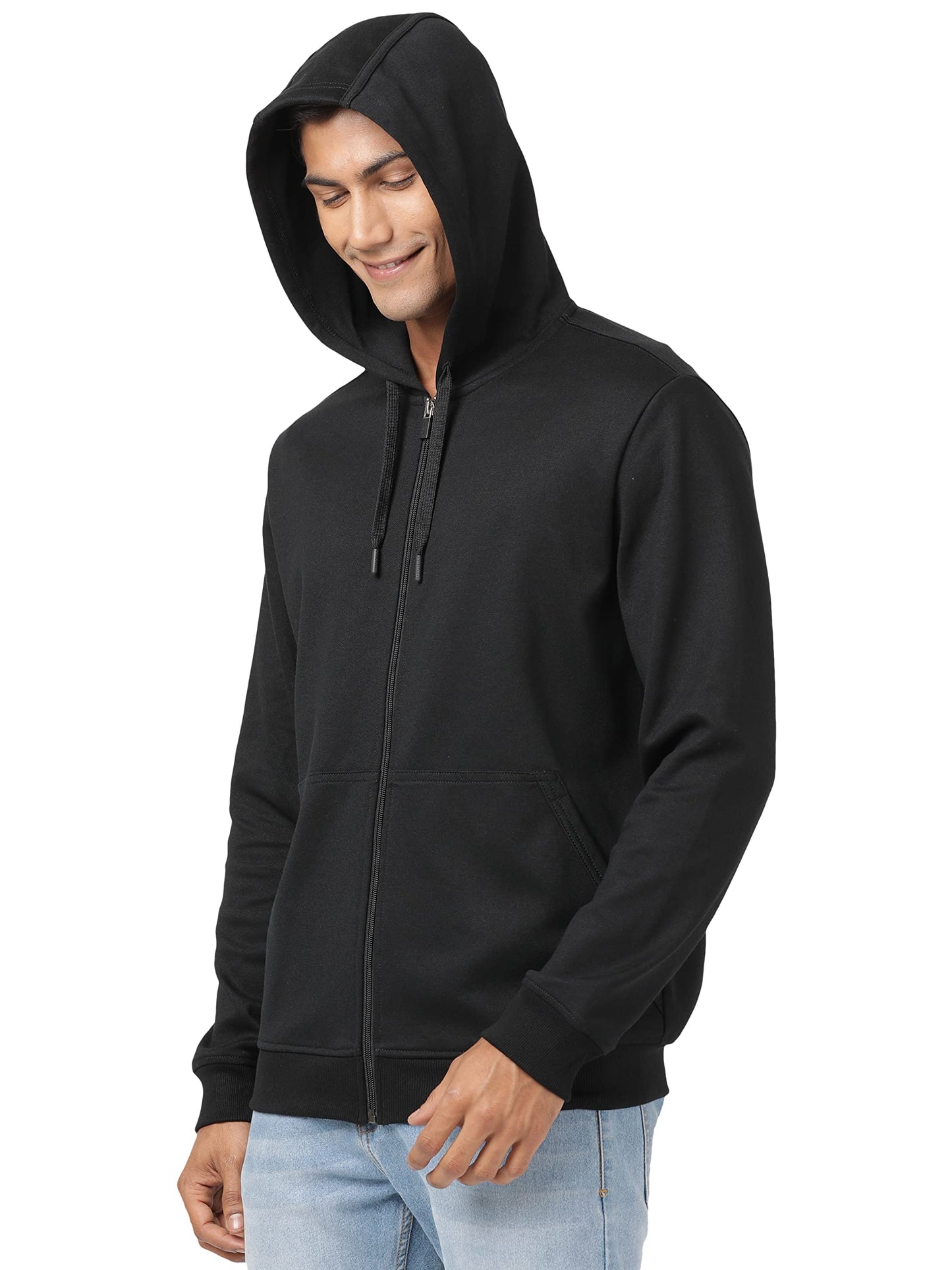 Jockey AM61 Men's Super Combed Cotton Rich Pique Fabric Ribbed Cuff Hoodie Jacket_Black_XL